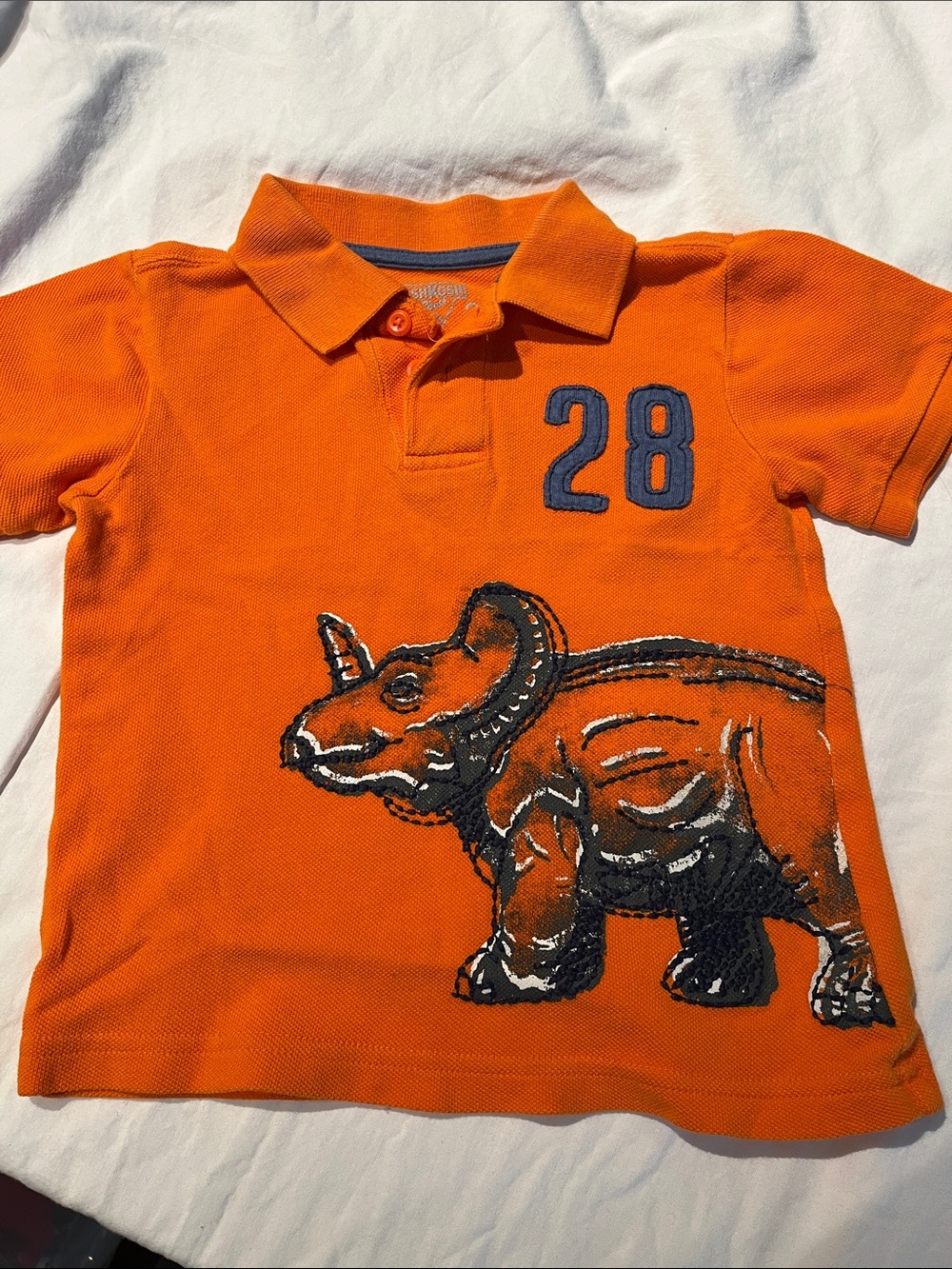 2T Orange Dino Polo Shirt with '28' Patch - Kids